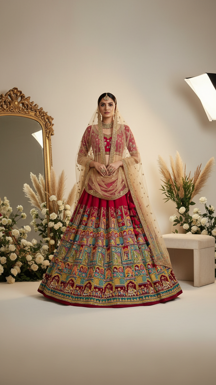 Embroidery Heavy Lehenga Only Fabric (Multicolour)