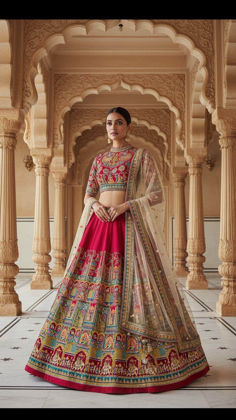Red Colour Embroidery Heavy Lehenga Only Fabric