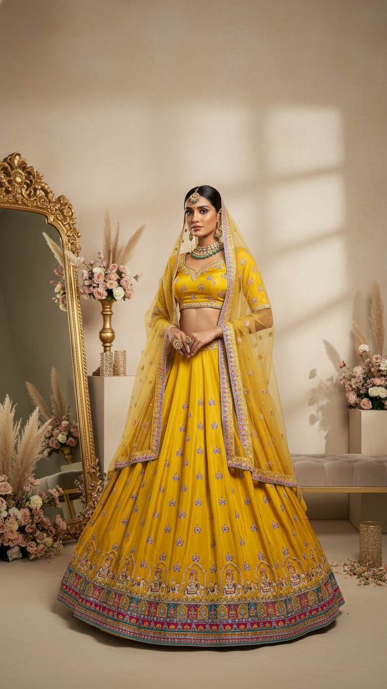 Crepe Beautiful Embroidery Lehenga Only Fabric (Multicolour)