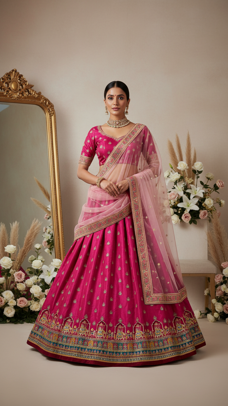 Crepe Beautiful Embroidery Lehenga Only Fabric