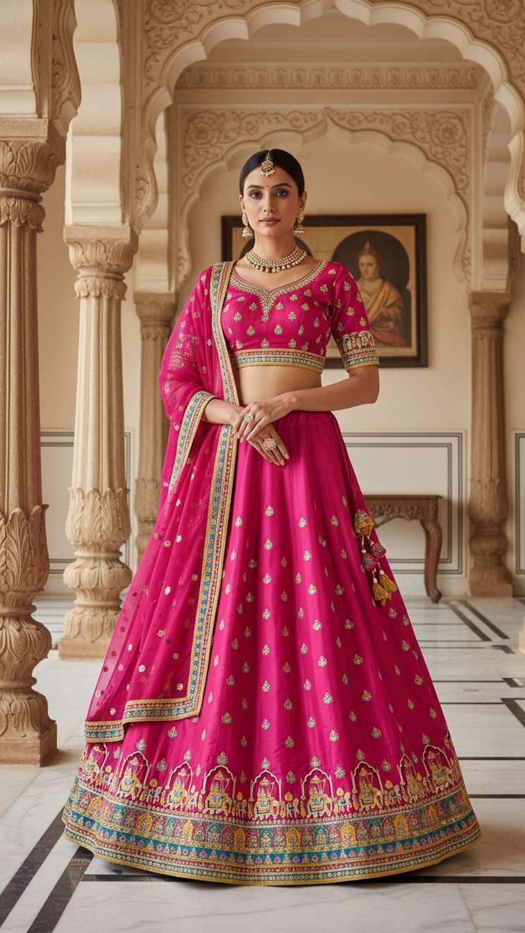 Crepe Beautiful Embroidery Lehenga Only Fabric