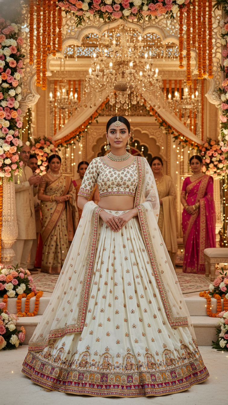 Crepe Beautiful Embroidery Lehenga Only Fabric (Multicolour)