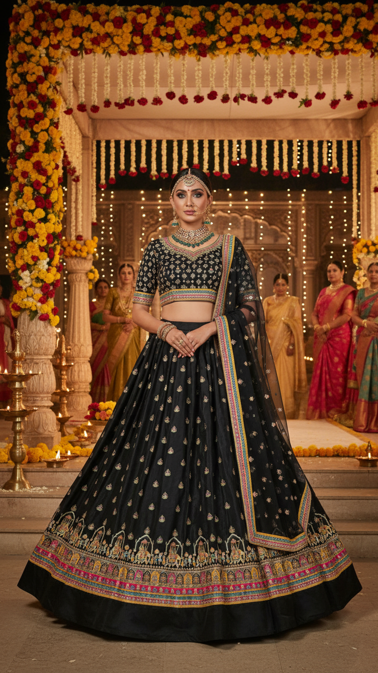 Crepe Beautiful Embroidery Lehenga Only Fabric