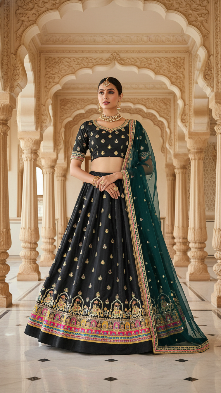 Crepe Beautiful Embroidery Lehenga Only Fabric
