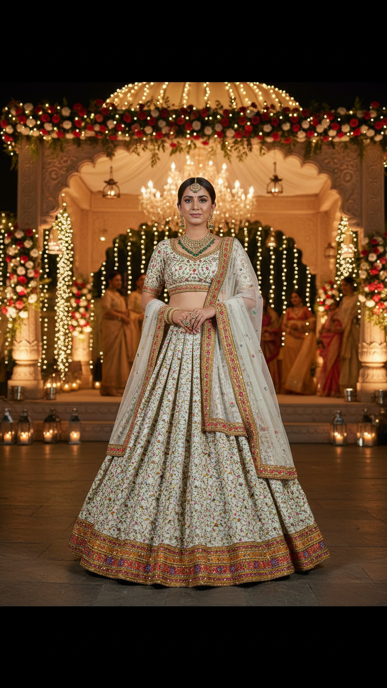 Beautiful Embroidery Lehenga Only Fabric (Multicolour)
