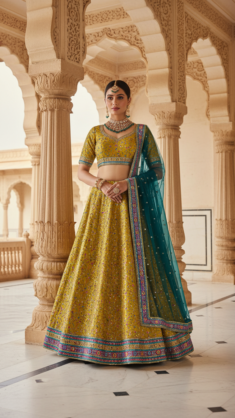 Beautiful Embroidery Lehenga Only Fabric (Multicolour)