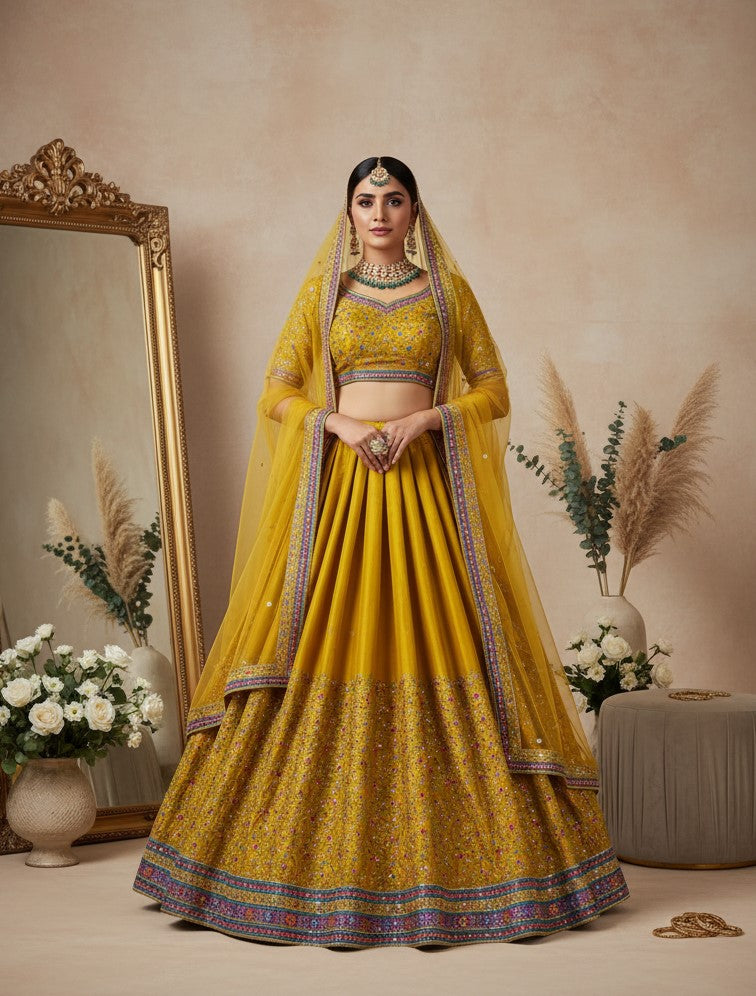 Mustad Beautiful Embroidery Lehenga Only Fabric