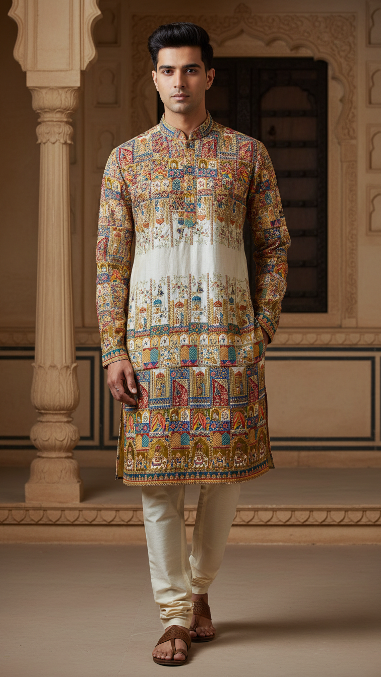 Men's Ethnic Embroidery Kurta Only Fabric
