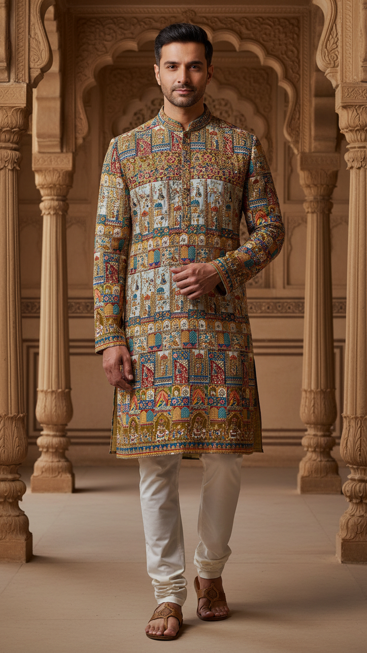 Men's Ethnic Embroidery Kurta Only Fabric