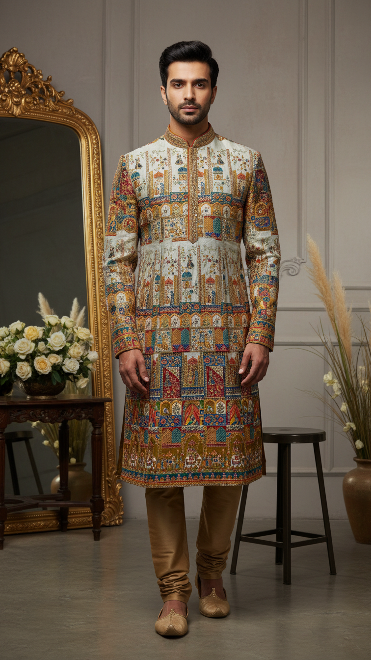 Men's Ethnic Embroidery Kurta Only Fabric