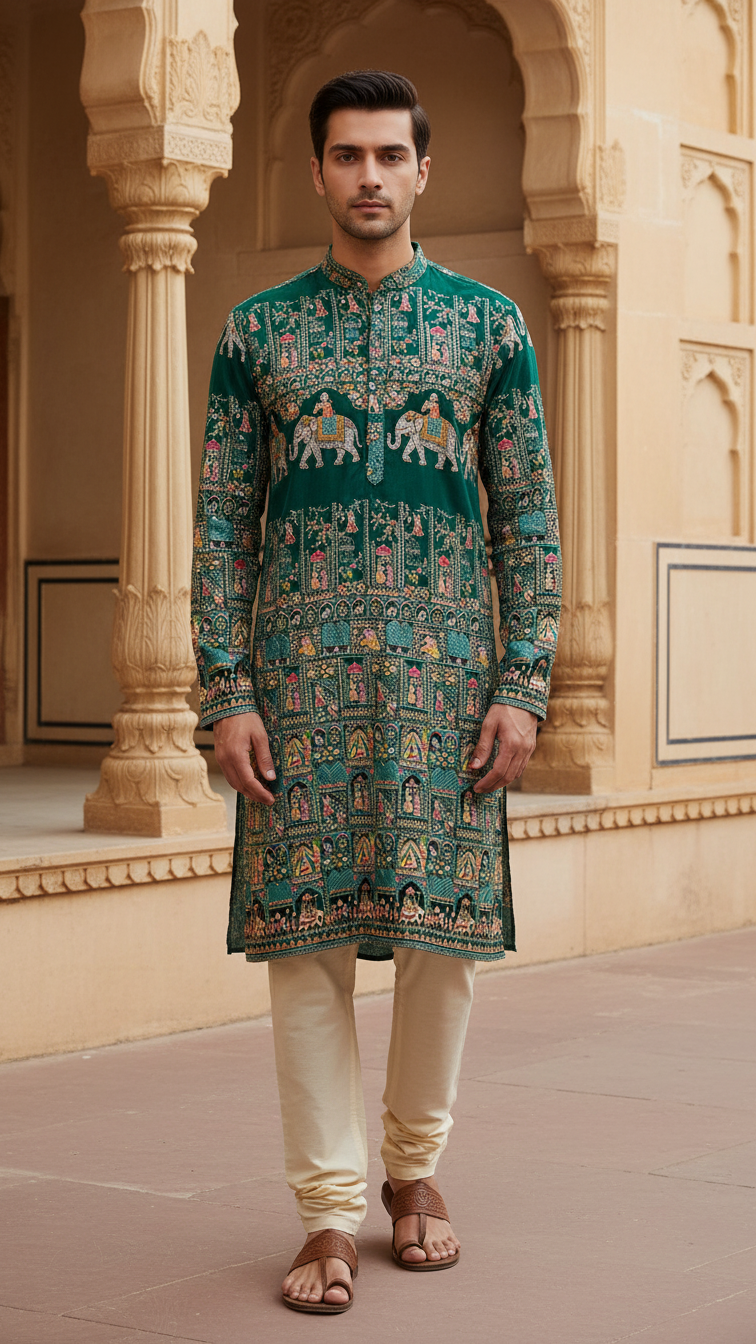 Men's Ethnic Embroidery Kurta Only Fabric
