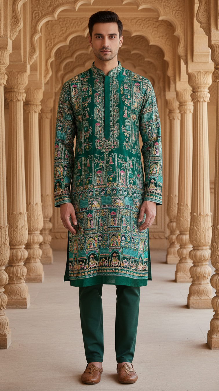 Men's Ethnic Embroidery Kurta Only Fabric