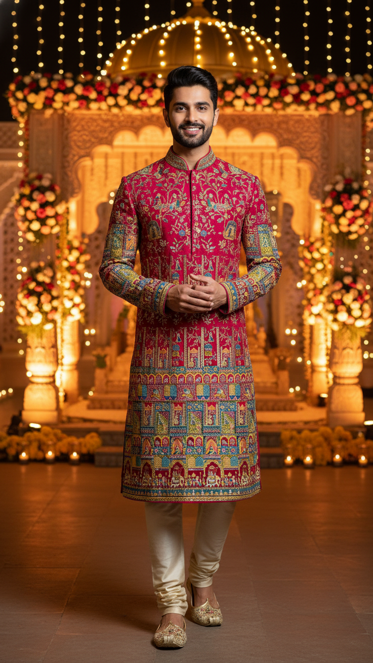 Men's Ethnic Embroidery Kurta Only Fabric (Multicolour)