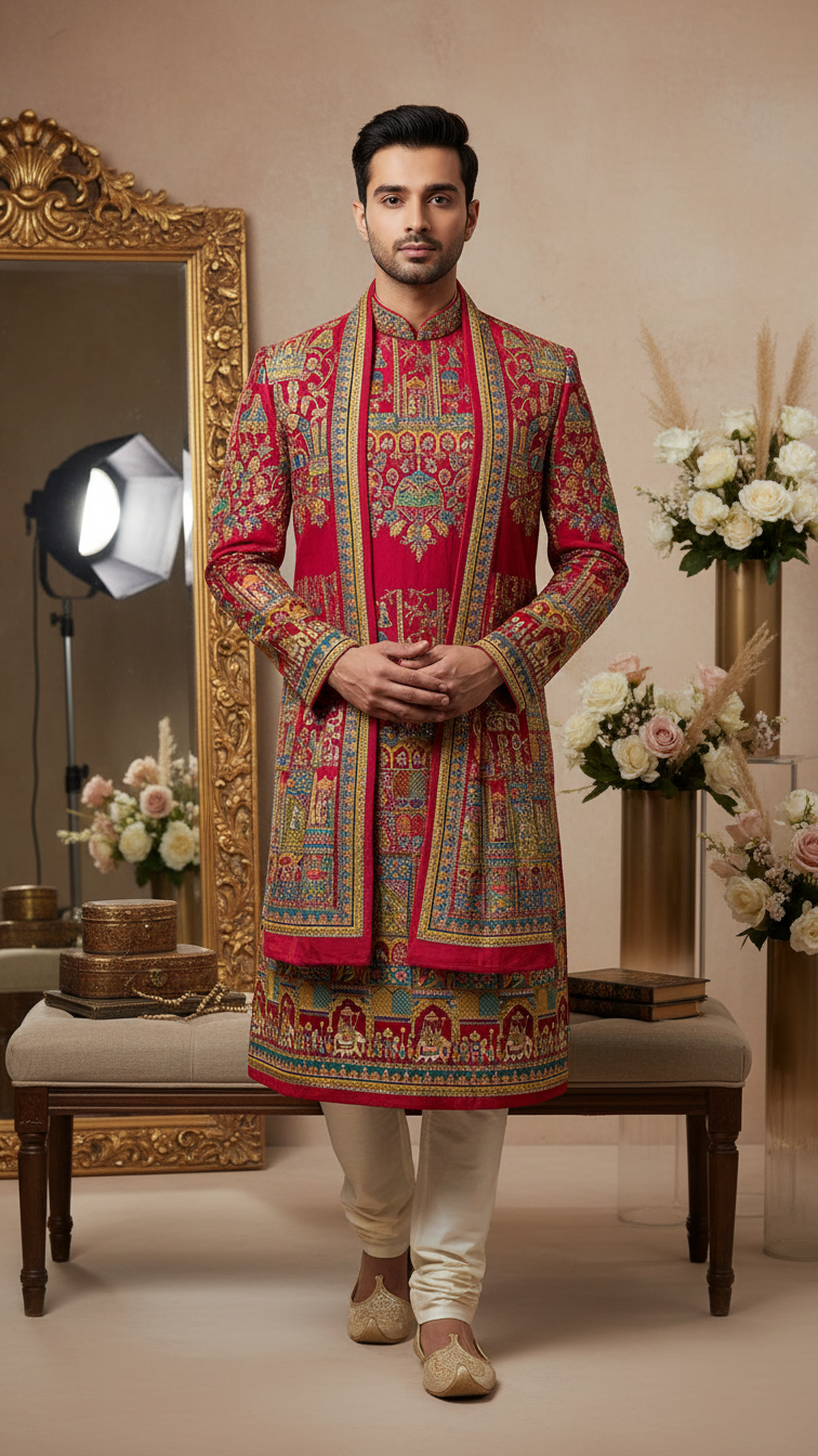 Men's Ethnic Embroidery Kurta Only Fabric
