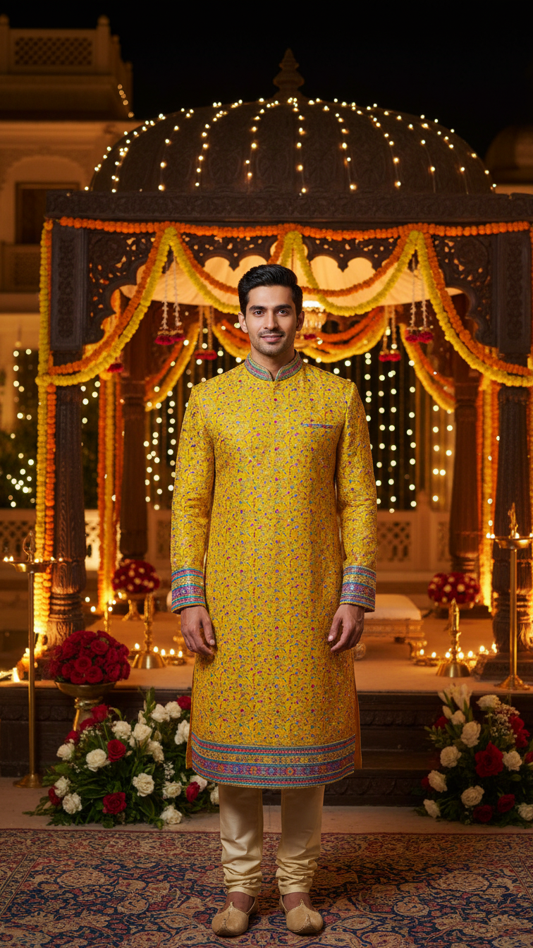 Men's Crepe Position Print embroidery Kurta Only Fabric