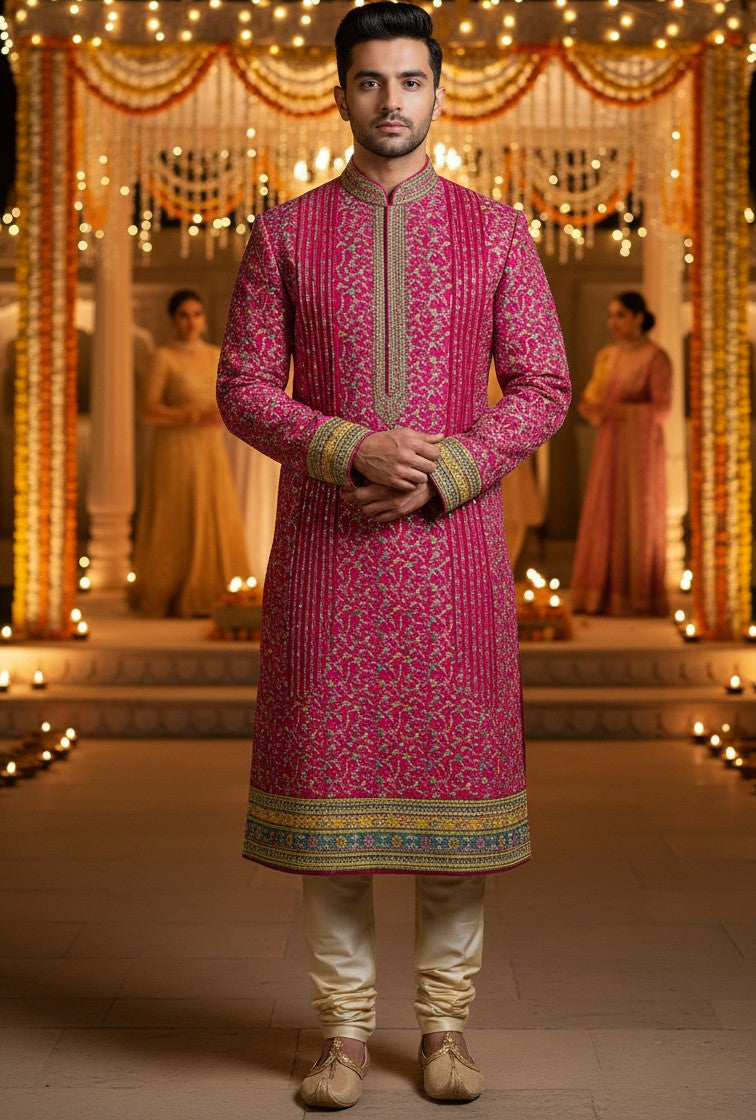 Men's Crepe Position Print embroidery Kurta Only Fabric