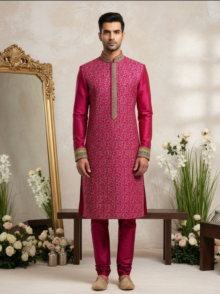 Men's Crepe Position Print embroidery Kurta Only Fabric
