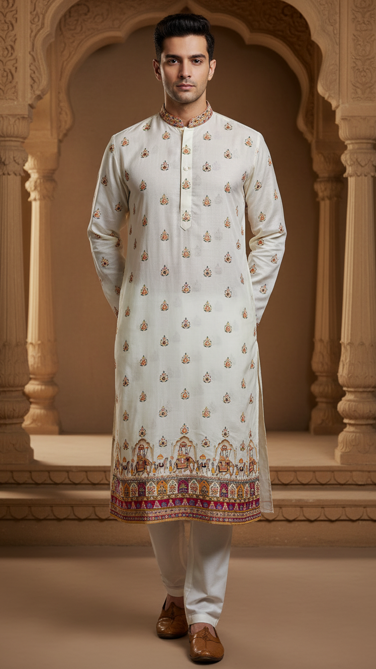 Position Print Embroidered Designer Kurta Only Fabric