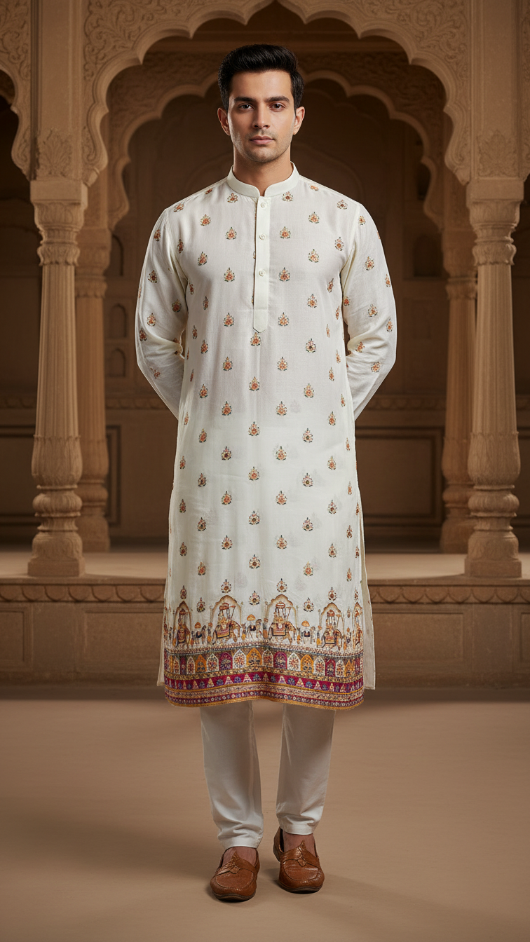 Position Print Embroidered Designer Kurta Only Fabric