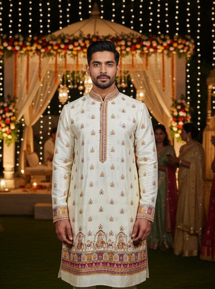 Position Print Embroidered Designer Kurta Only Fabric