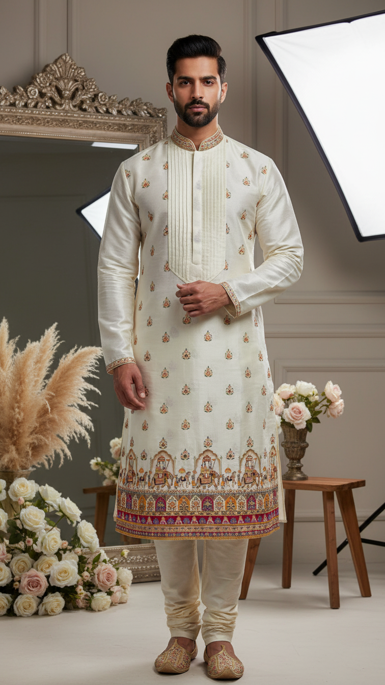 Position Print Embroidered Designer Kurta Only Fabric