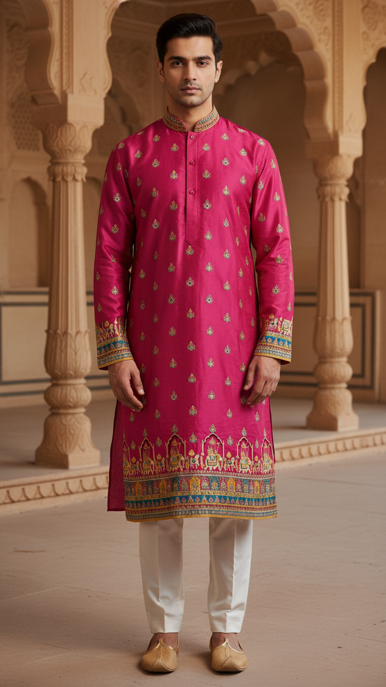 Position Print Embroidered Designer Kurta Only Fabric