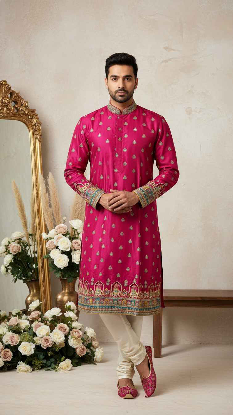 Position Print Embroidered Designer Kurta Only Fabric