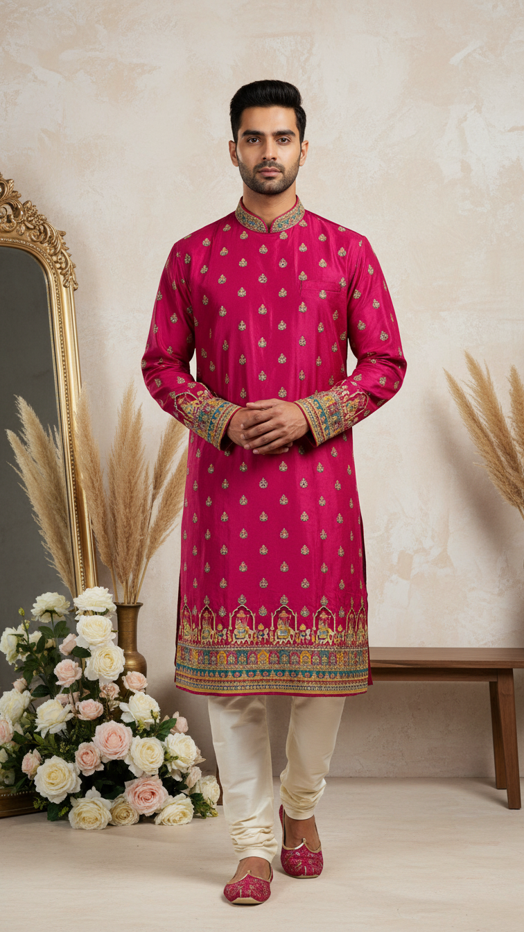 Position Print Embroidered Designer Kurta Only Fabric