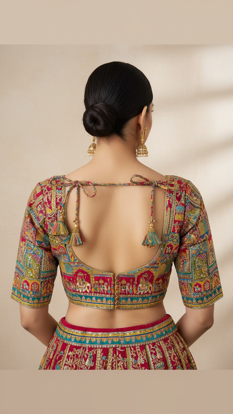 Red Colour Position Print Blouse Only Fabric