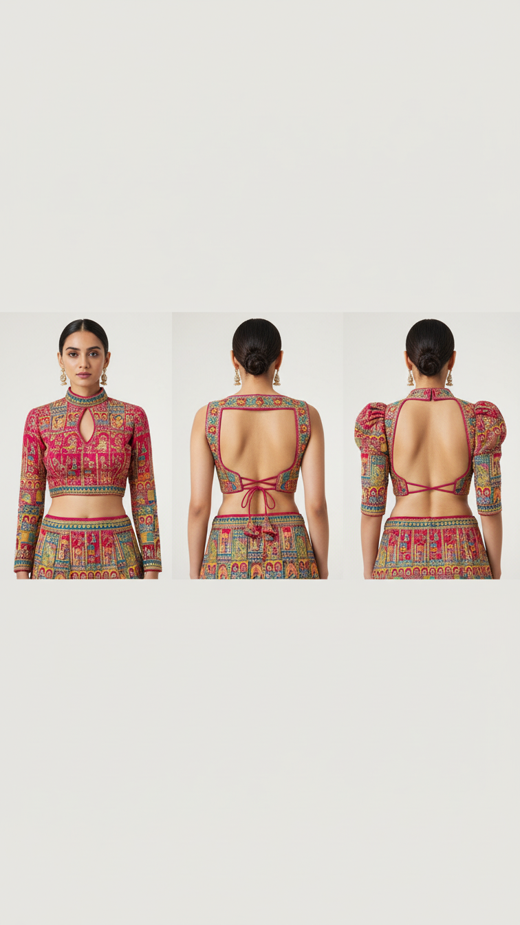 Red Colour Position Print Blouse Only Fabric