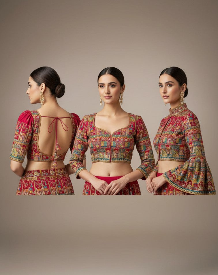 Red Colour Position Print Blouse Only Fabric