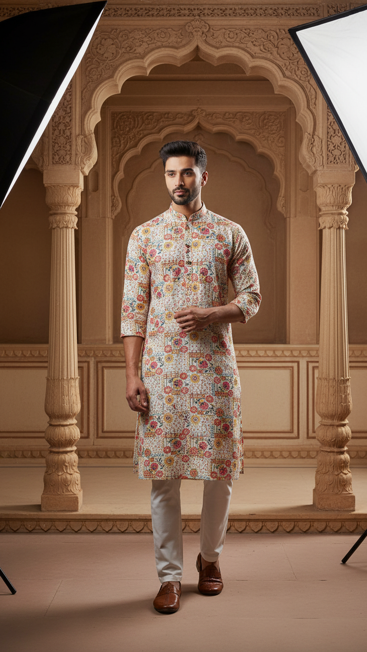 Men's Embroidery Kurta Only Fabric