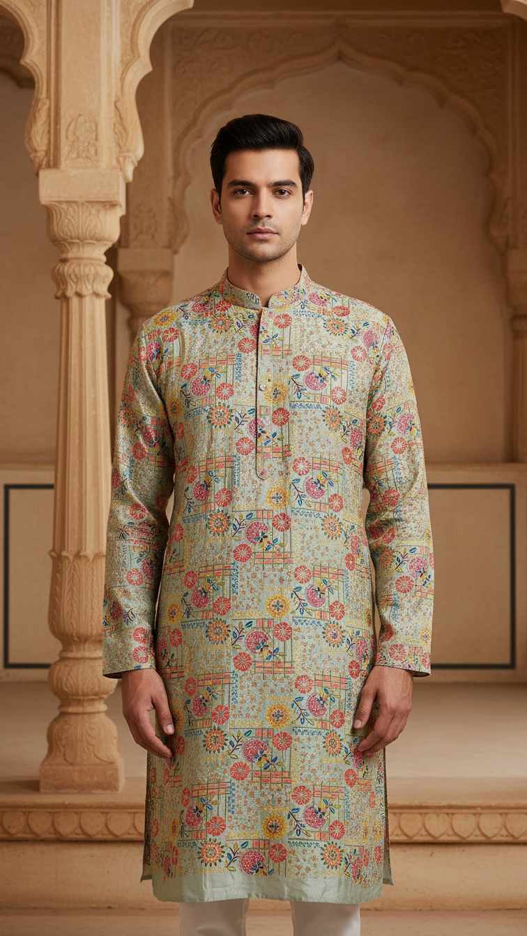 Men's Embroidery Kurta Only Fabric
