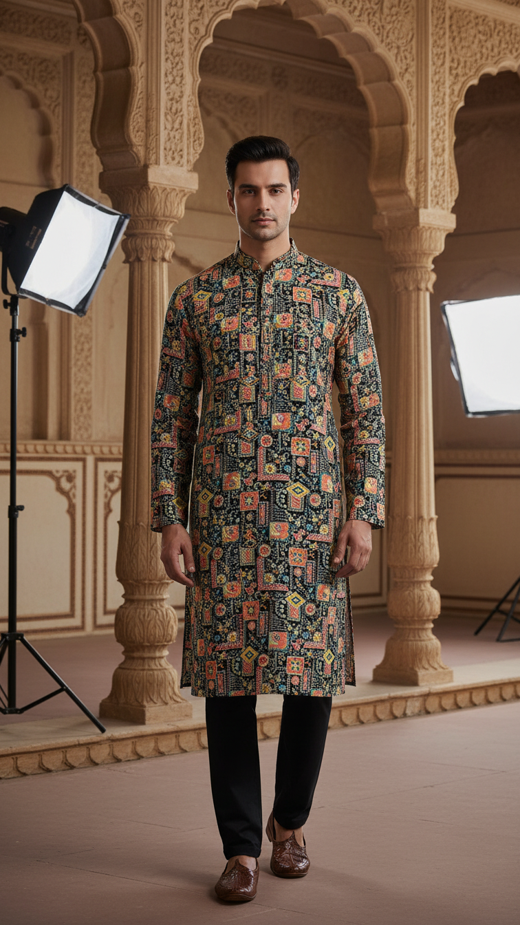 Embroidery Crepe Kurta Only Fabric