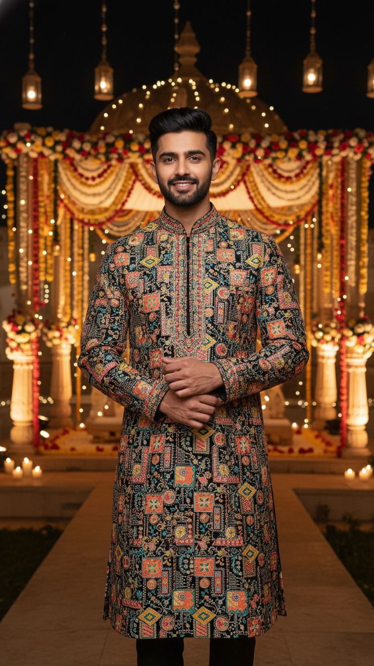 Embroidery Crepe Kurta Only Fabric