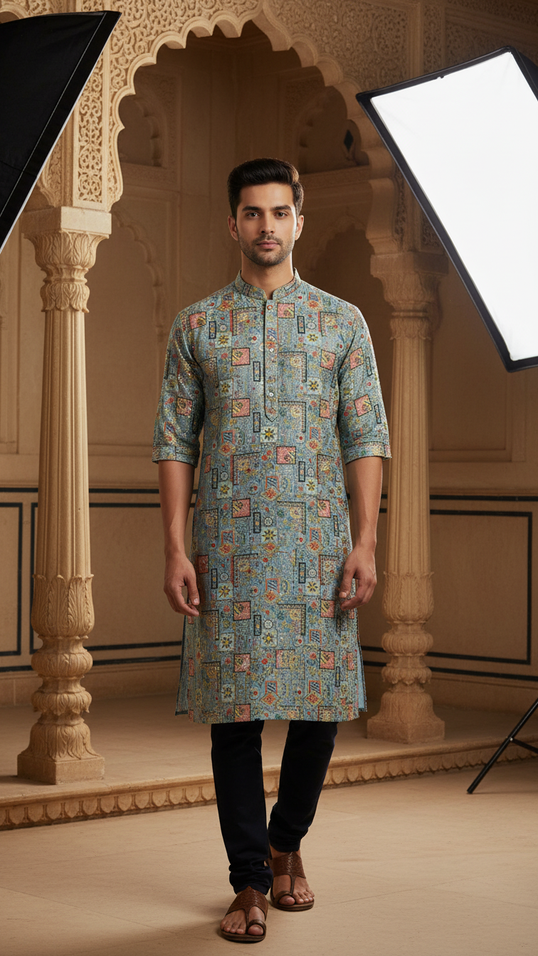 Embroidery Crepe Kurta Only Fabric