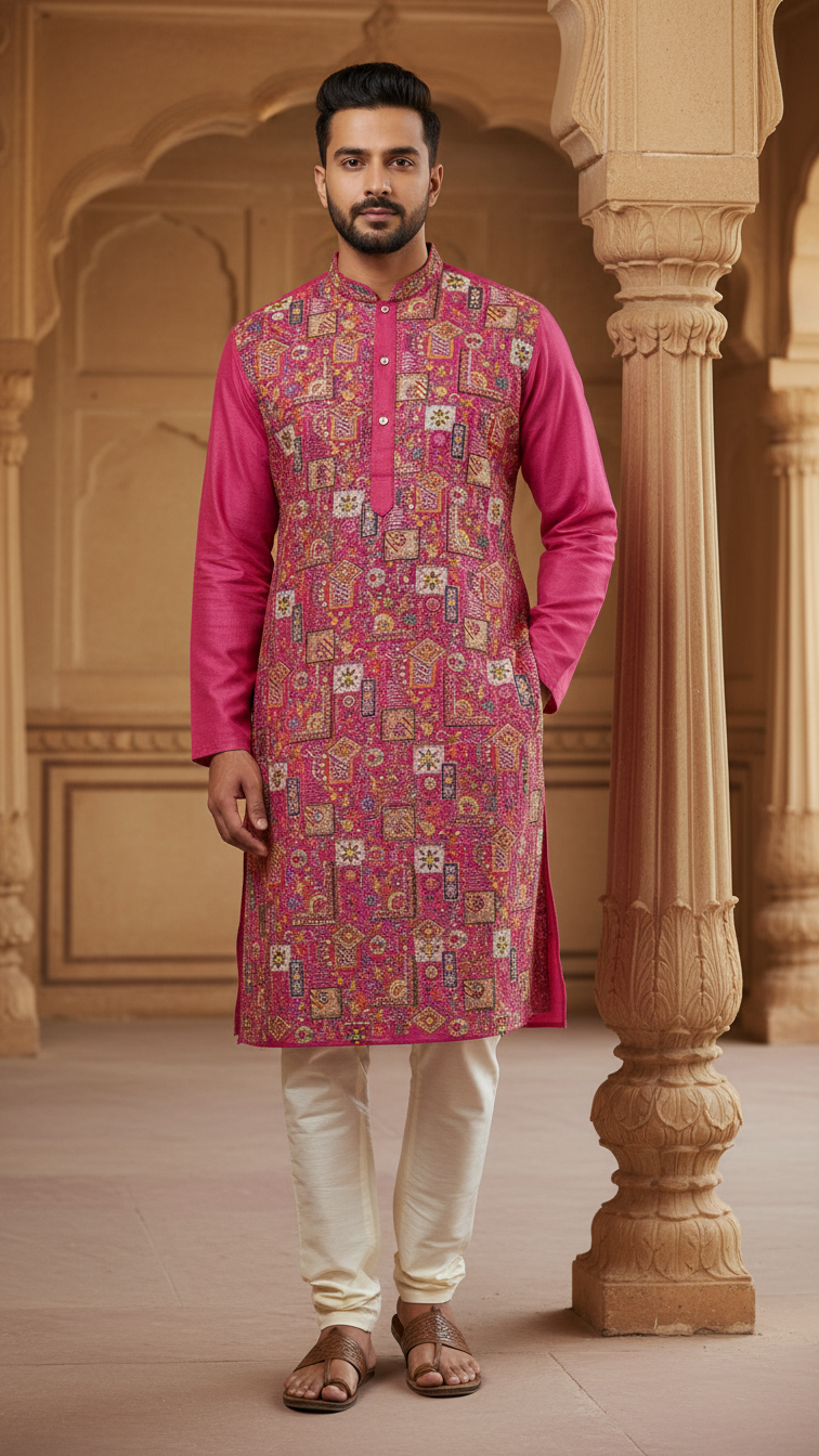 Embroidery Crepe Kurta Only Fabric