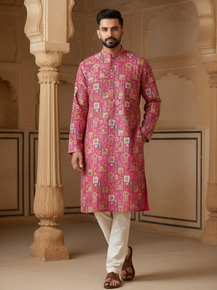 Embroidery Crepe Kurta Only Fabric