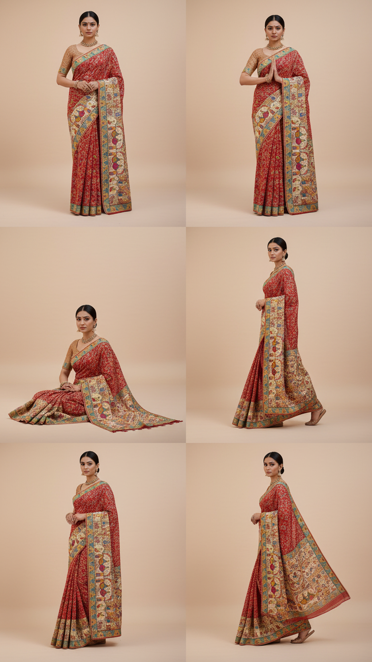 Dola silk red  jacquard viscose Saree with Multicolor Floral Border