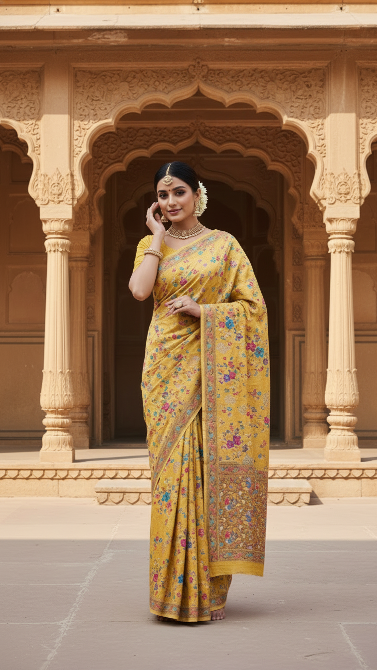 Heritage Silk  jacquard viscose Saree with Position Print